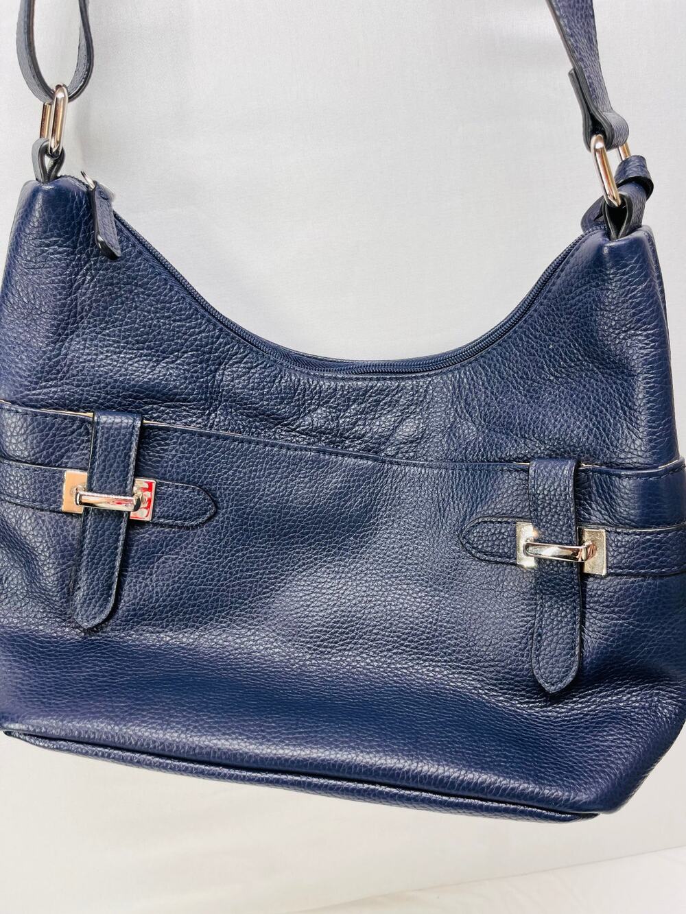 Giani Bernini Bridle Leather Hobo Bag Navy Blue Pebbled Leather Shoulder Purse